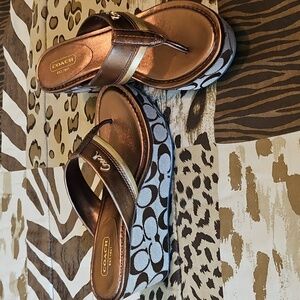 Coach Women's Bronze and Brown Patterned Sandals